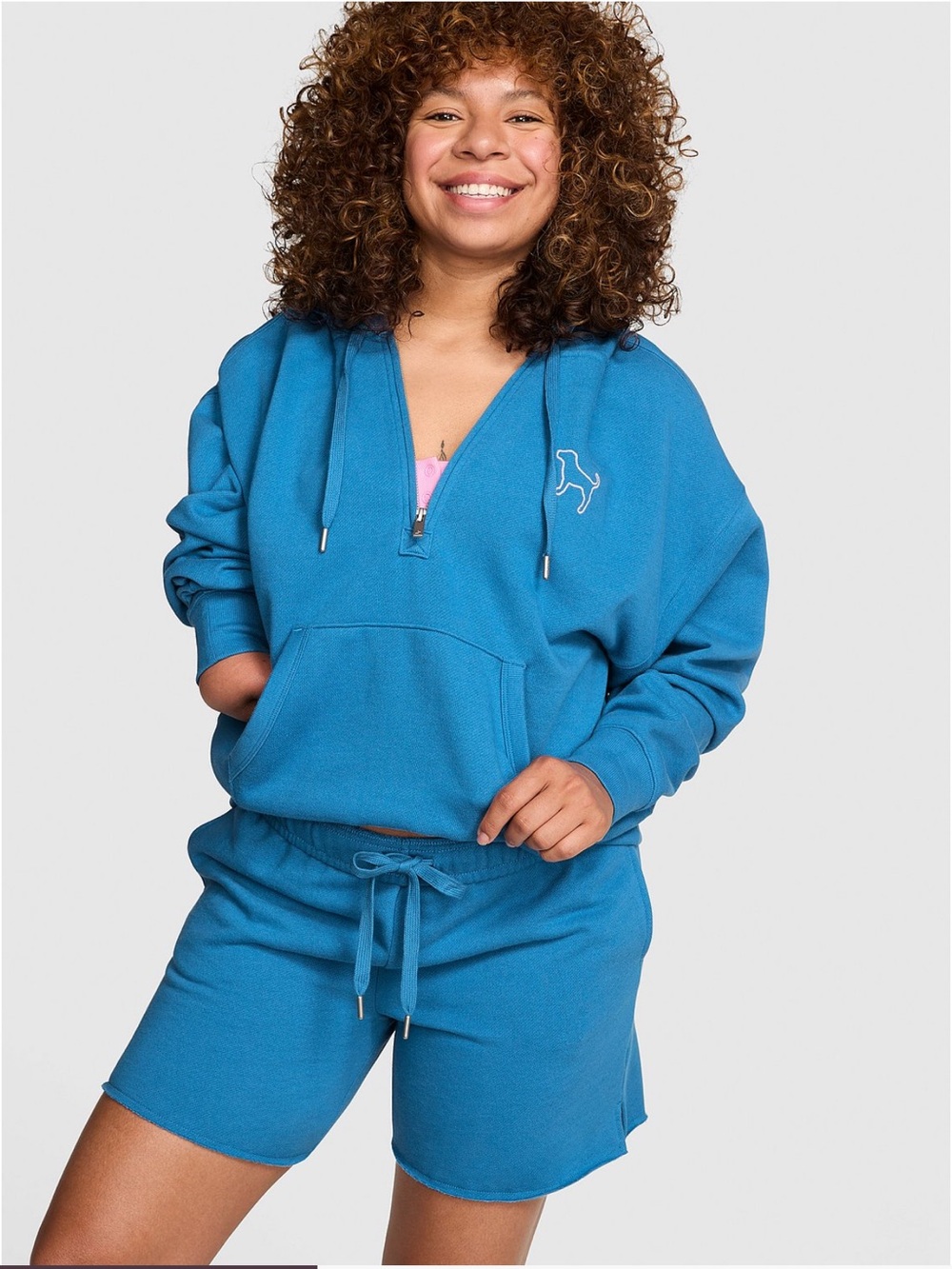 VS PINK CAMPUS FLEECE HALF ZIP HOODIE XXL NWT